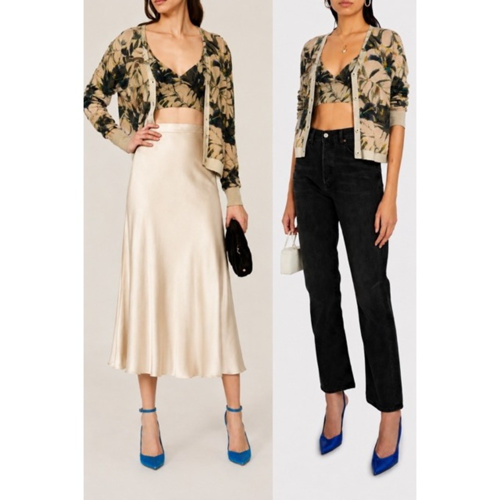 Le Superbe Wool Cashmere Knit Crop Top and Cardigan Set Dark Tropical